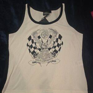 Harley-Davidson 120th Anniversaru Women's White and Black Tank Top